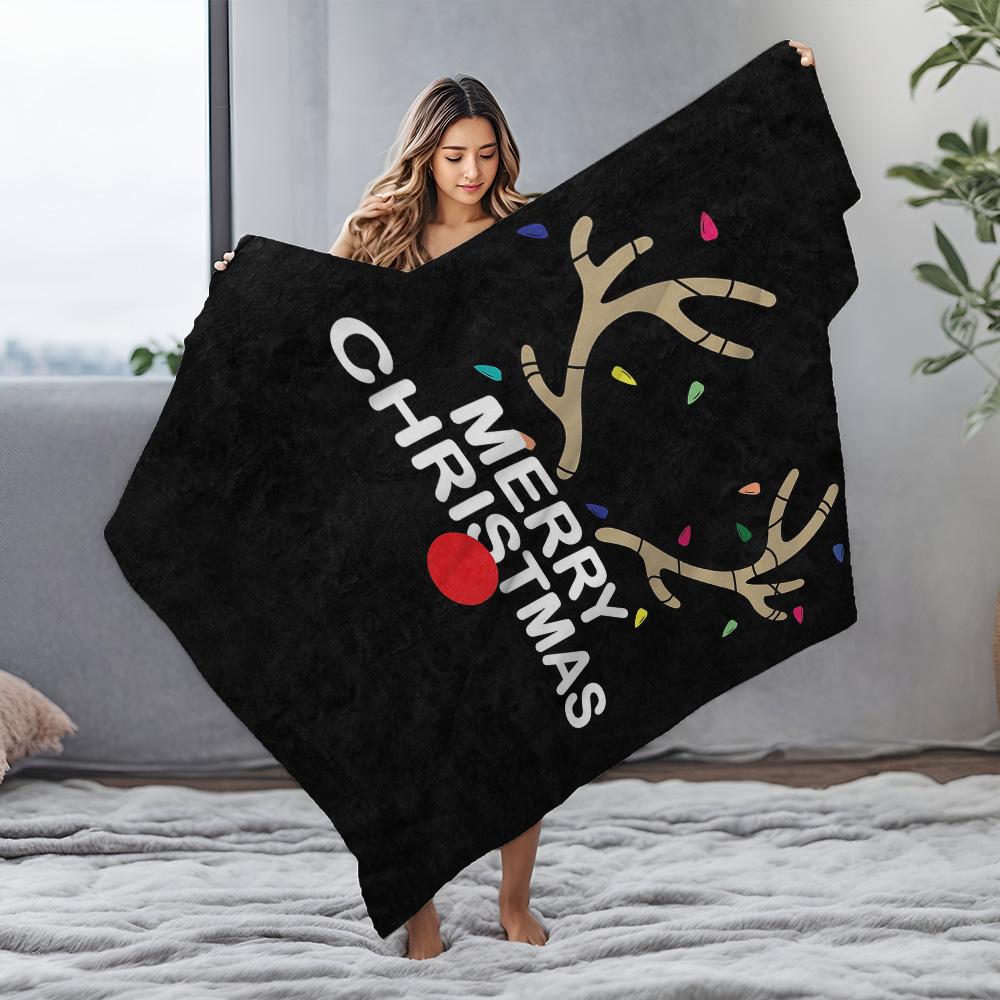 Tuniu Merry Christmas Black Throw Blanket Santa Claus Reindeer Festive Gift for Home Decoration