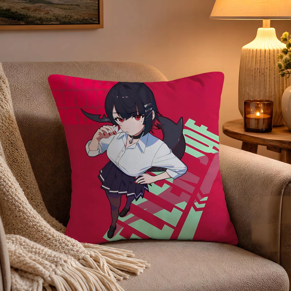 Game ZZenless Zone Zero Ellen Joe Pillow Case Soft Plush Cushion Cover Double Print and Invisible Zipper for Sofa Home Car Use