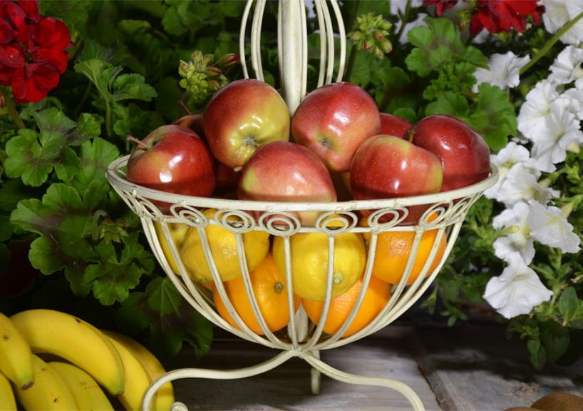 Fruit platter metal basket ecru