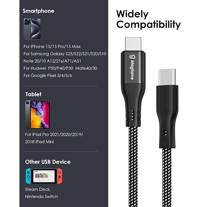 Magtame Usb C Cable Fast Charging Magnetic Attraction Prevents Tangling Type C Cable 60W/PD Compatible Shape Memory Usbc&usbc Cable Metal Connector