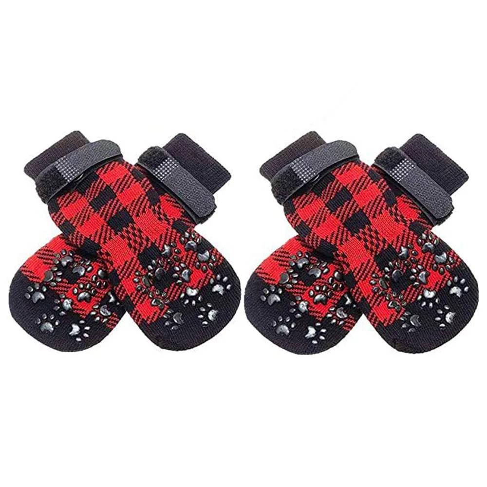 4 шт. Нескользящие носки для домашних животных, собак, кошек, защита лап, контроль сцепления для ношения в помещении, вязаные носки для собак с резиновым усилением