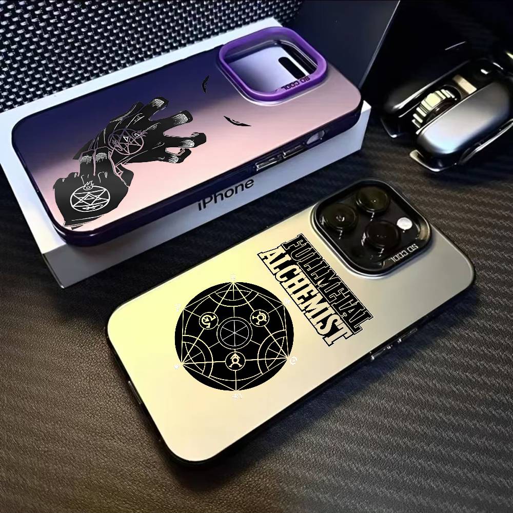 Чехол для телефона Аниме F-Стальной Алхимик Для iPhone 17 16 15 14 13 12 11 Pro Max Air разноцветный Матовый Лазерный Металлик Аврора Funda