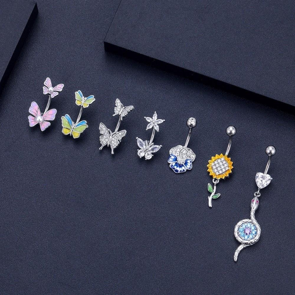 Sunflower Zircon Navel Ring Butterfly Heart Belly Button Ring Vintage Body Piercing Jewelry Girl