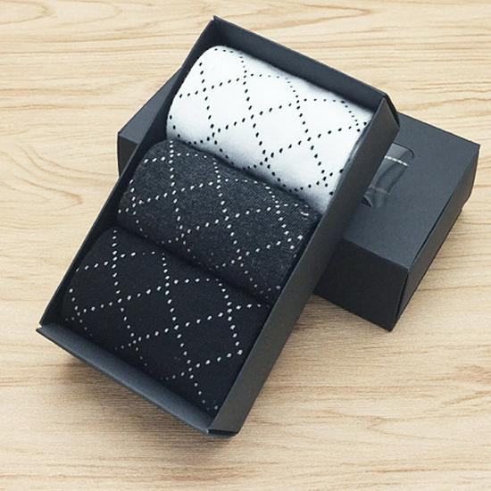 3 Pairs Men's Autumn & Winter Mid-Tube Solid Cotton Socks, Business Casual Style