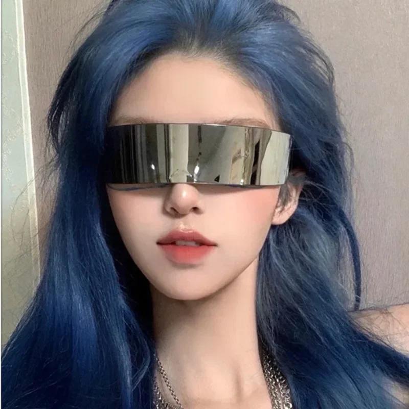 Rimless Sunglasses One Piece Lens Wrap Around Cyber Punk Futuristic Men Women Hip Hop Party Sun Glasses