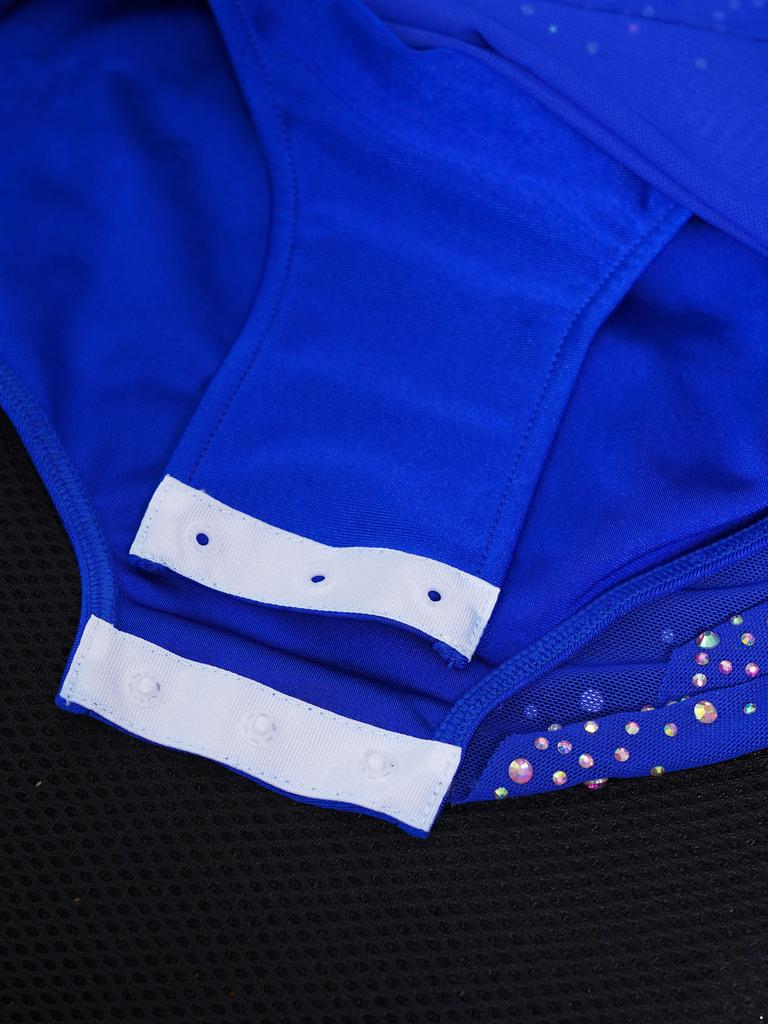 Платье для танцев для девочек с перекрещенными бретелями-спагетти на спине, цветной блок, сверкающие стразы для фигурного катания