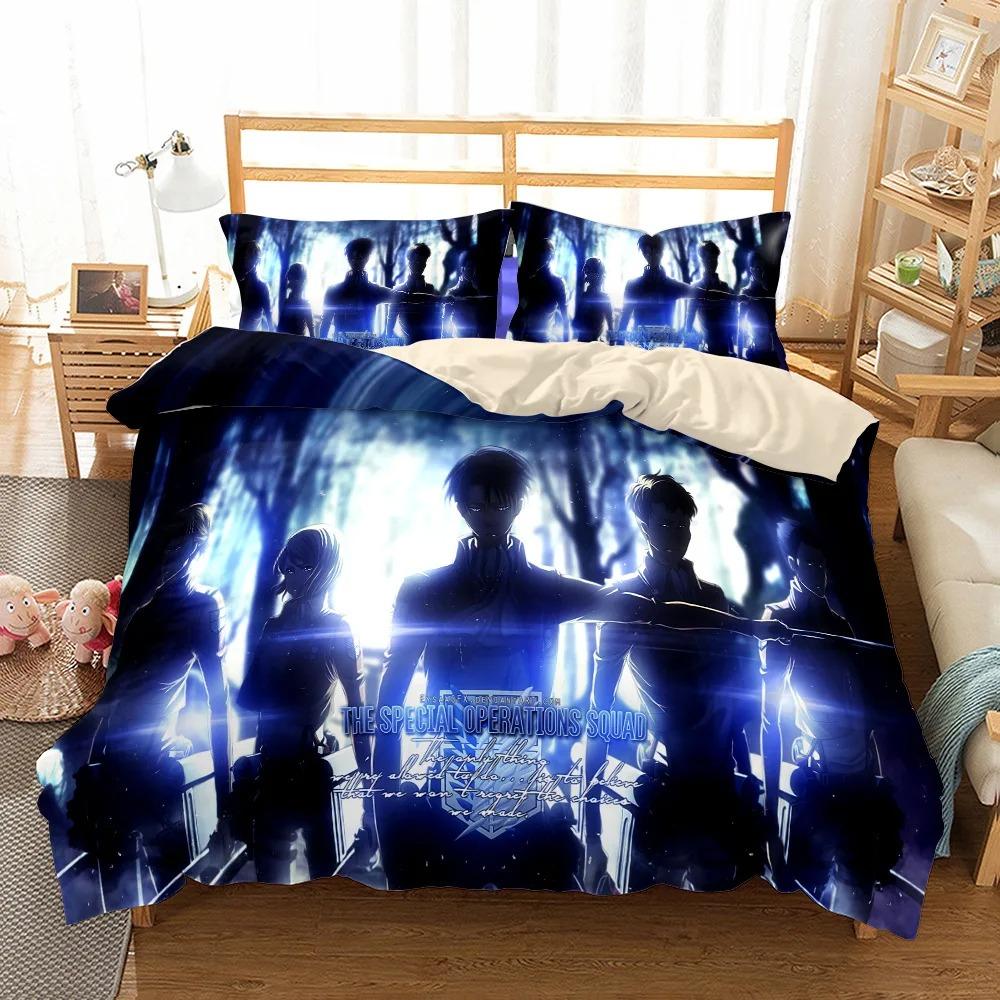Anime Attack On Titan Bedding Set Kawaii Loli Boy Duvet Cover 3D Print Japan Cartoon Bed Quilt Cover Pillowcase No Sheets
