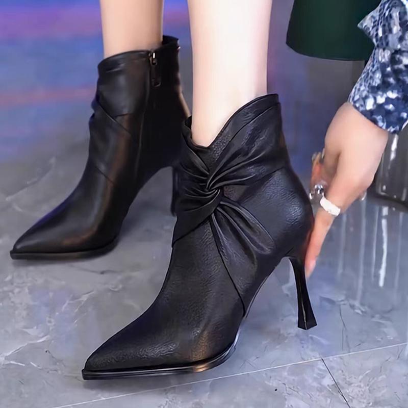 Ботильоны из кожи, зимняя женская обувь, высокие каблуки, острый носок, сексуальная обувь, тренд 2025 года, модные туфли-лодочки в готическом стиле, челси, Botas De Mujer