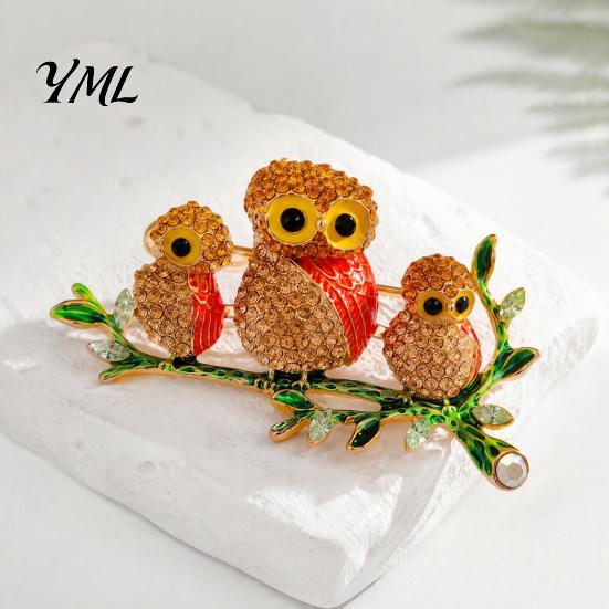 Rhinestone Owl Pins Family Brooch, Bird on Branch Lapel Pin, Decorative Accessory Metal Suit Pin for Suits Coats Scarves Bags, Jewelry Gift