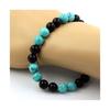 Stones and Minerals. Turquoise Pearl Bracelet + Black Agate 8 Mm. Made In France.