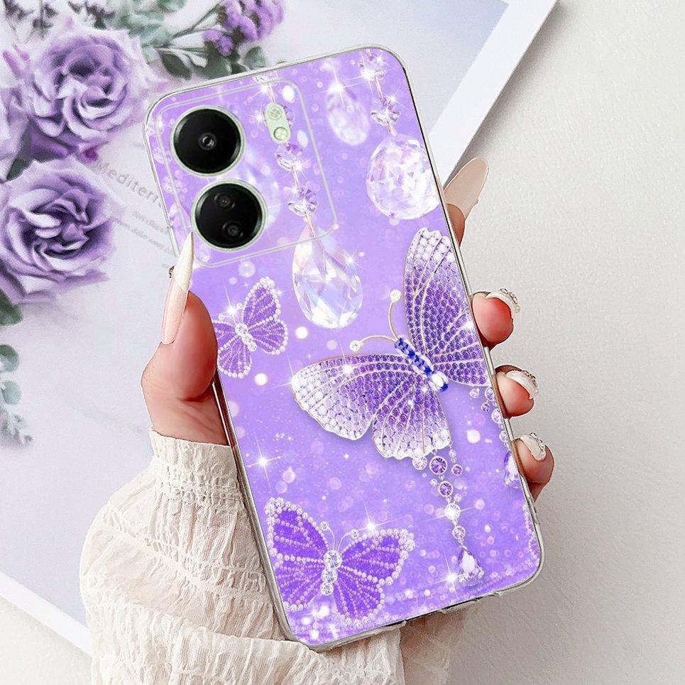 For Xiaomi Redmi 13C 5G 4G  Back Bumper Redmi 13 4G Colorful Butterfly Flower Painting Phone Case Transparent Soft TPU Silicone