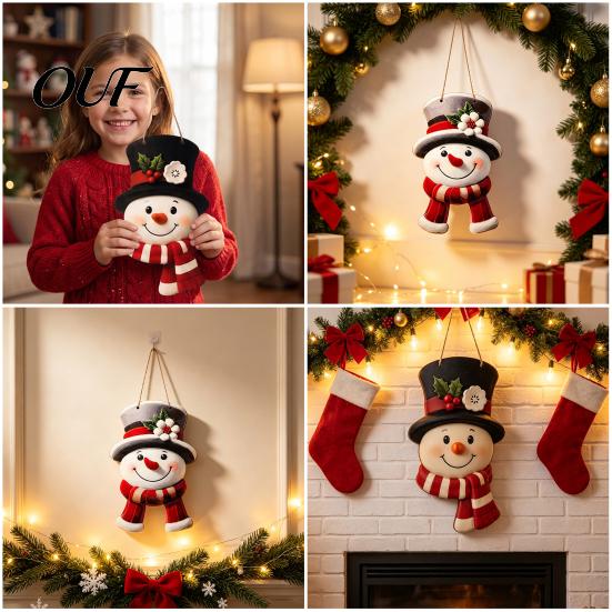 Indoor Home Decorations Christmas Snowman Wooden Sign, Farmhouse Rustic Winter Door Decor, Hanging Decor Welcome Plaque for Front Wall And Window