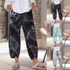 Women's Casual Loose High Waist Printed Cotton Linen Trousers Pants With Pockets