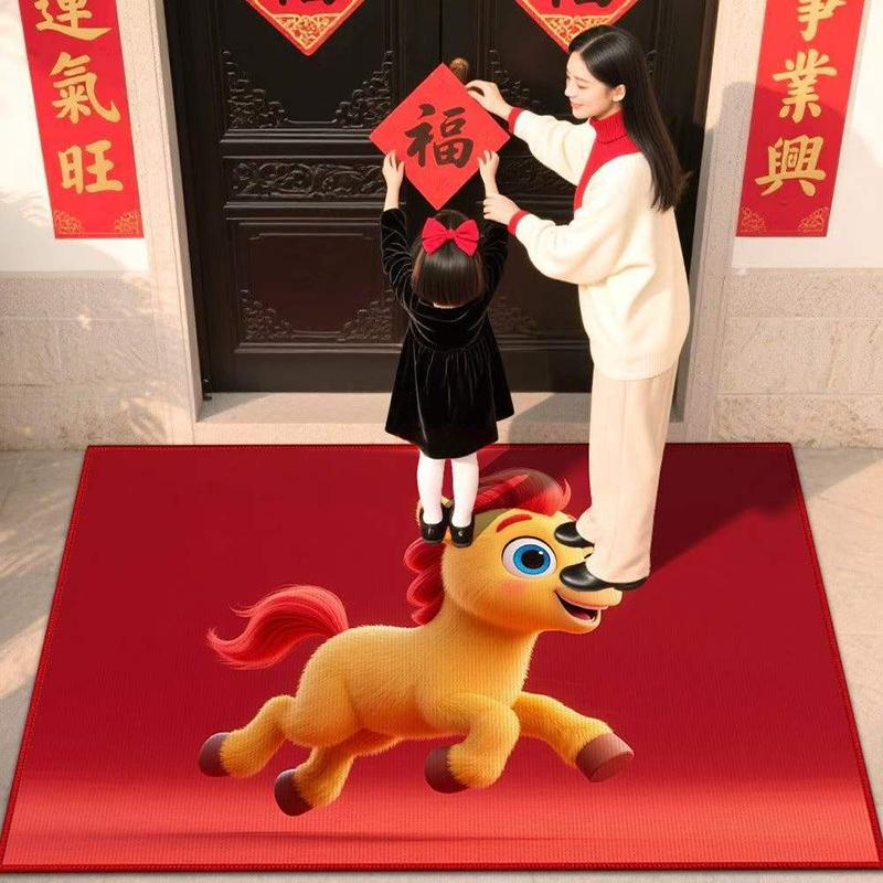 Новый год Лошади Кристальный бархат Коврик для пола Декоративное одеяло Домашний коврик для ног у входа Водопоглощающий Противоскользящий Дверной коврик