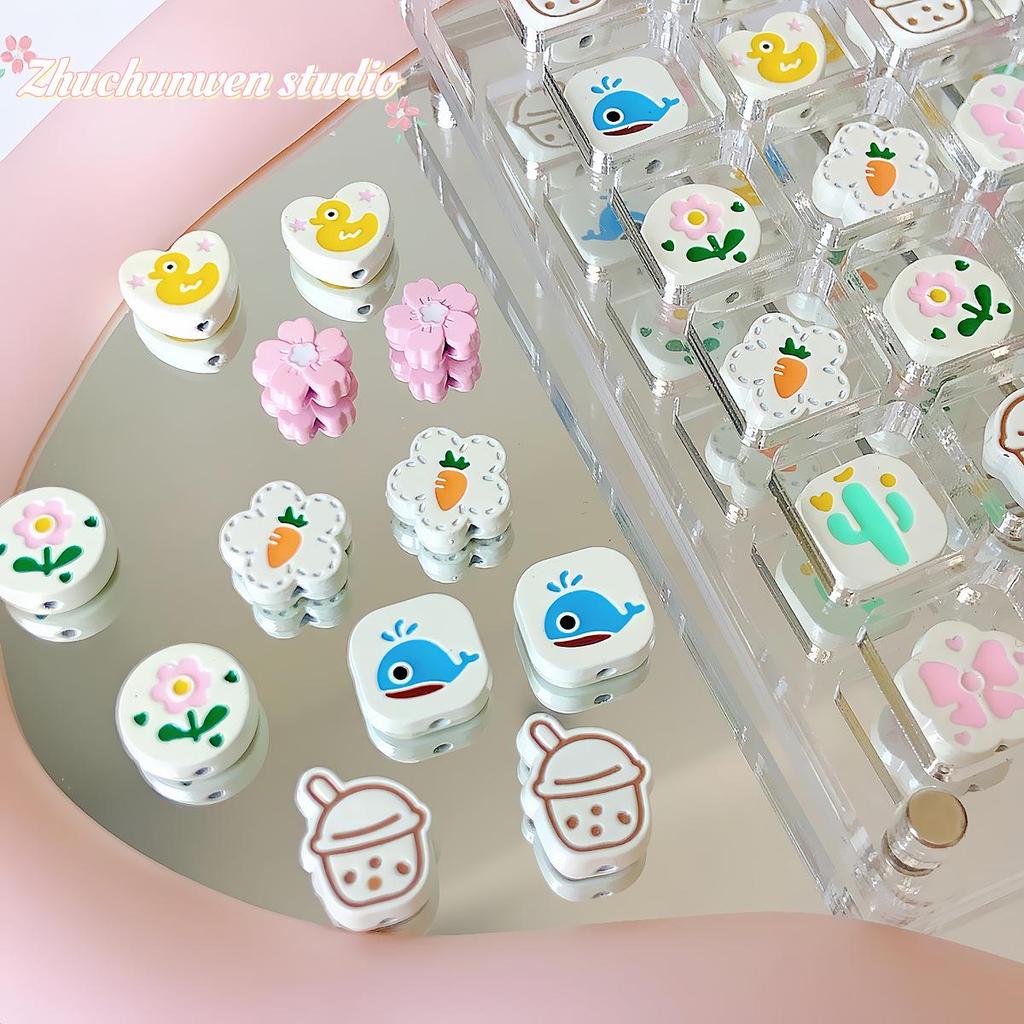 Macaron Alloy Beaded Bow & Cherry Blossom Milk Tea Cup Phone Charm Lanyard