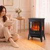 Electric Fireplace Stove, 1000/2000W 3-Sided Freestanding Fireplace Heater with 3D Flame Log, Thermostat, Black
