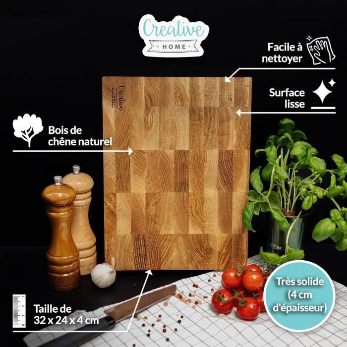 Planche à découper en bois - CREHOM - Professionnelle - 32 x 24 x 4 cm - Hêtre - Durable