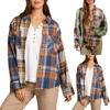 Женская модная клетчатая рубашка с длинным рукавом и карманом на пуговицах