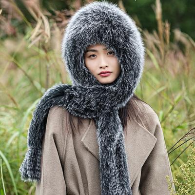 Зимняя теплая шапка-шарф с капюшоном из натурального лисьего меха, вязаная шапка с лапами из натурального меха, уличная шапка