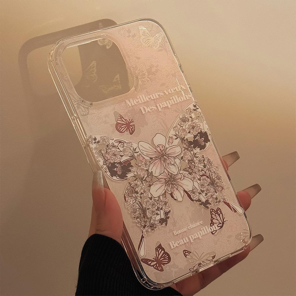 Double-layer Dreamy Rose Butterfly Iphone15 Hanging Chain 13promax Suitable for 16 Apple 14 Mobile Phone Case 11 Fairy