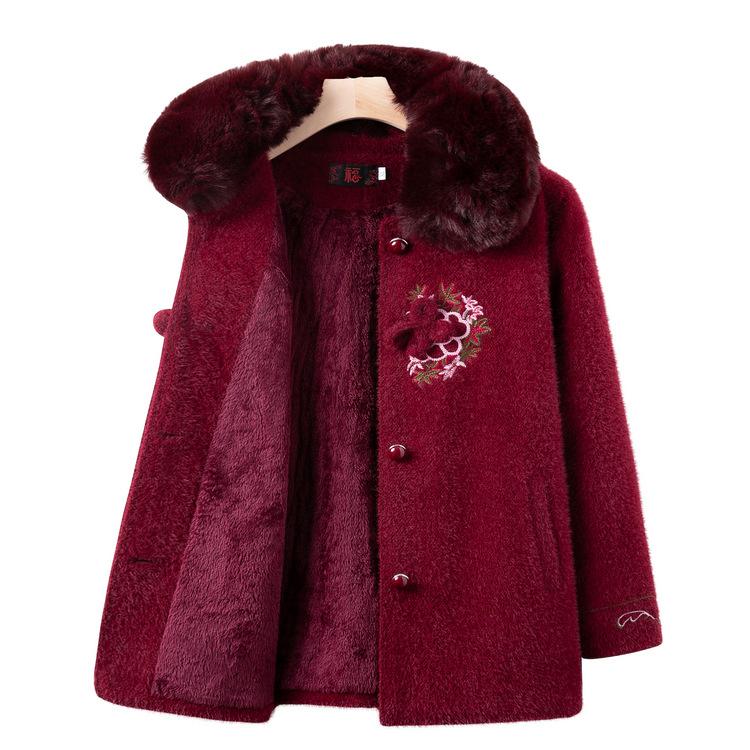 Бабушка Осень Короткая куртка Модная Богатая леди Весна и Осень Плюс Шерстяное пальто Пожилая женщина Мать Осенне-зимняя одежда