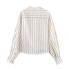 European and American style, new women's clothing, foreign style, striped fluffy sleeve shirt, striped pleated pants.