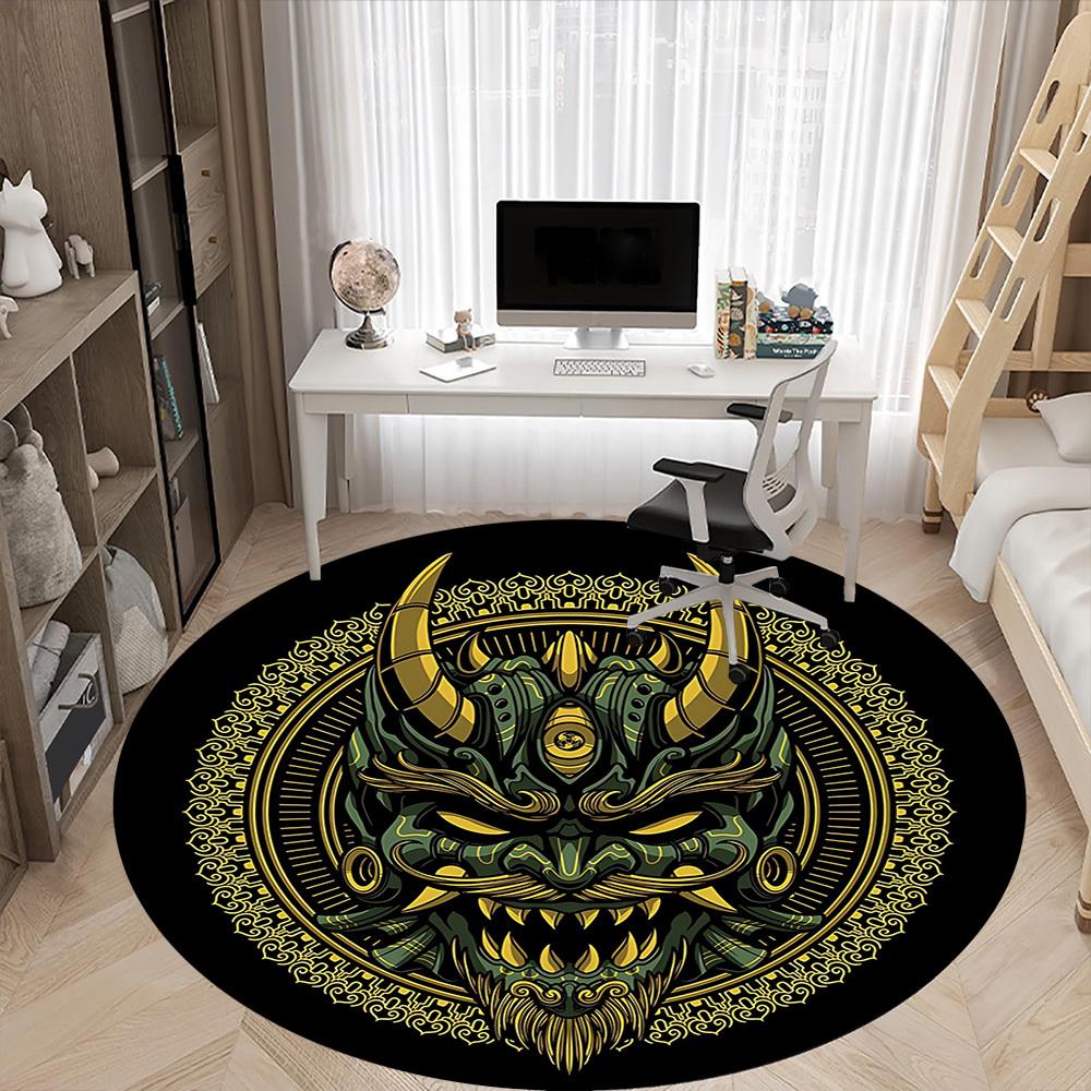 1pc Demon Mask Office Round Area Rug, Indoor Mat Suitable For Office, Under Office Chairs Bedroom Living Room Home Decor, Room Deco 017