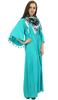 Women's Pom Pom Bell Sleeves Casual Aqua Loose Maxi Dress With Scarf -