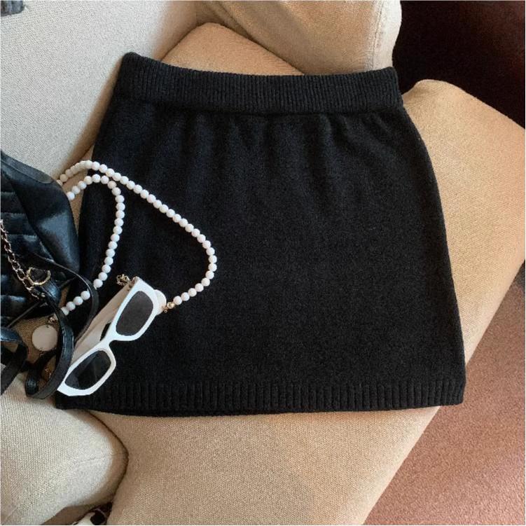 Чистое Желание Корейская Толстая Вязаная Юбка Миди - Осень/Зима Ретро Эластичная Высокая Талия, Маленький Размер А-силуэта Облегающая для Женщин