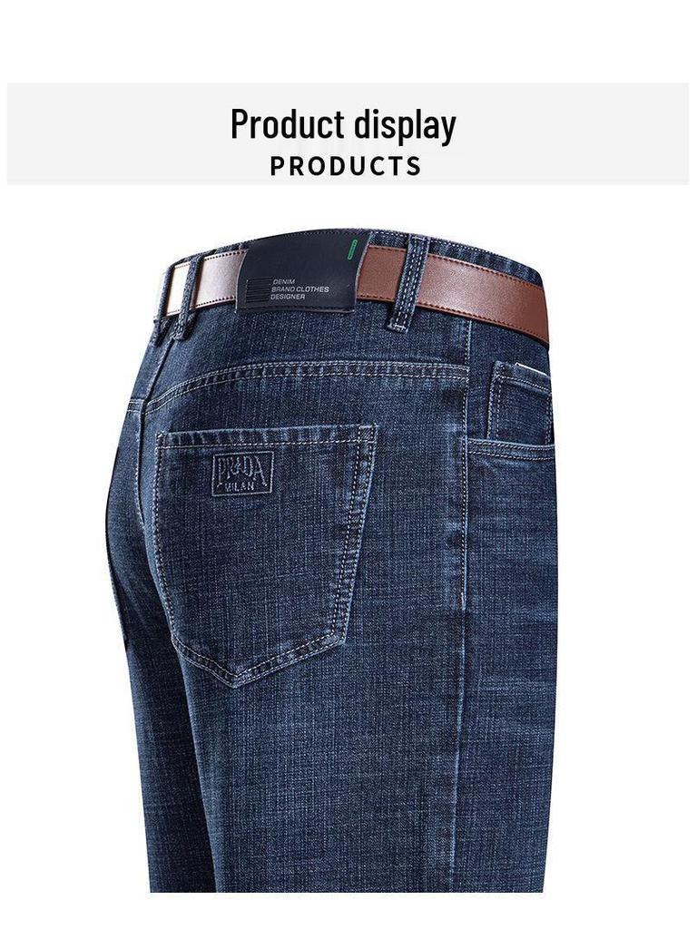 Woodpecker Men's High-Waisted Winter Fleece-Lined Stretch Jeans - Business Casual Straight-Leg Trousers