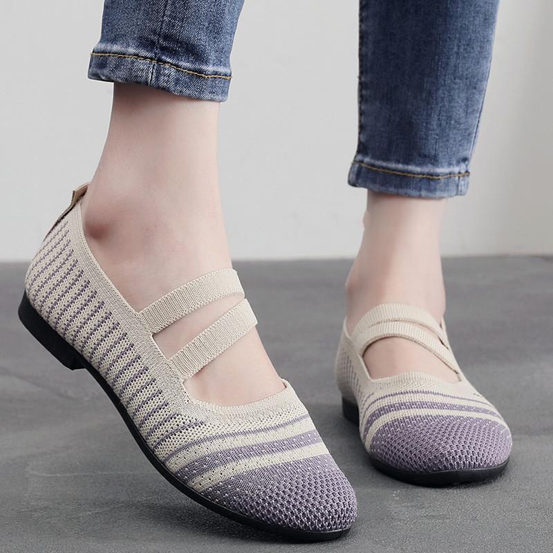 Весенние новые модные женские туфли, настоящее летящее плетение, повседневные туфли на плоской подошве с неглубоким горлом, корейская версия ленивых туфель с одной педалью, удобная мягкая подошва