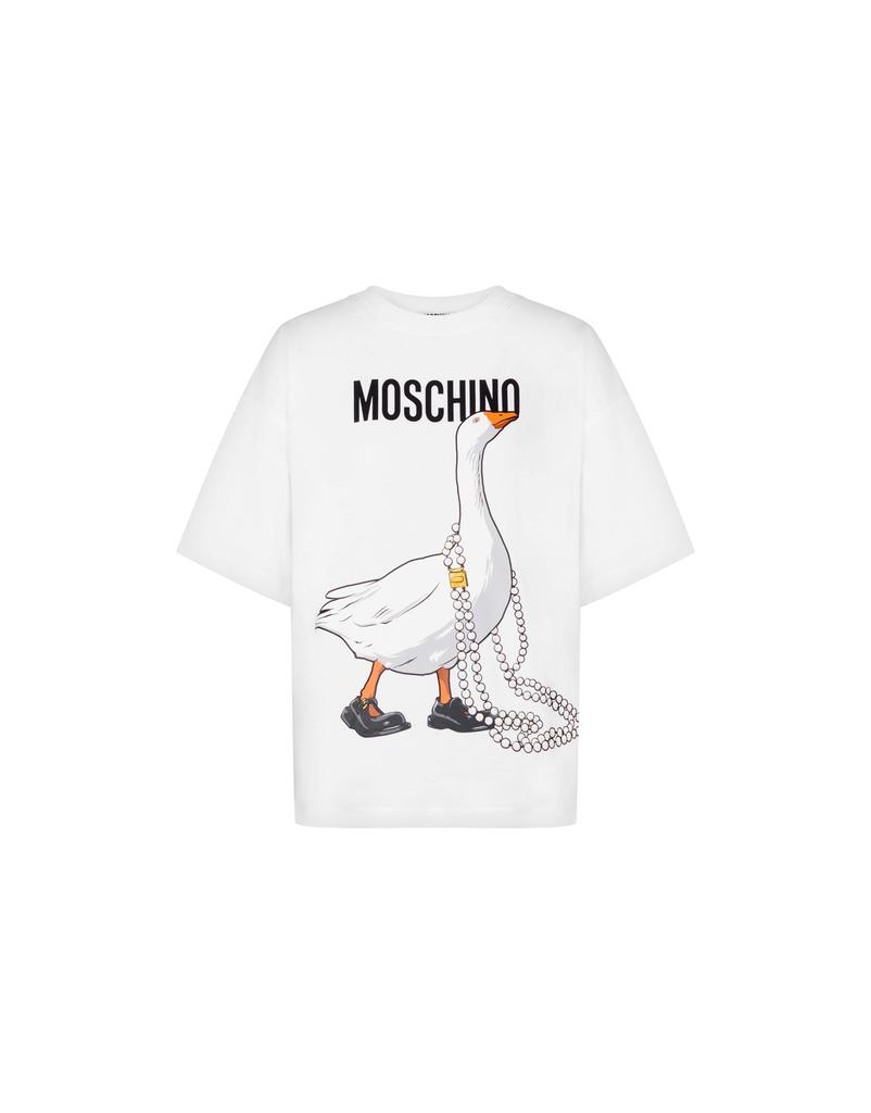 MOSCHINO Goose Pearl White Cotton Jersey T-Shirt