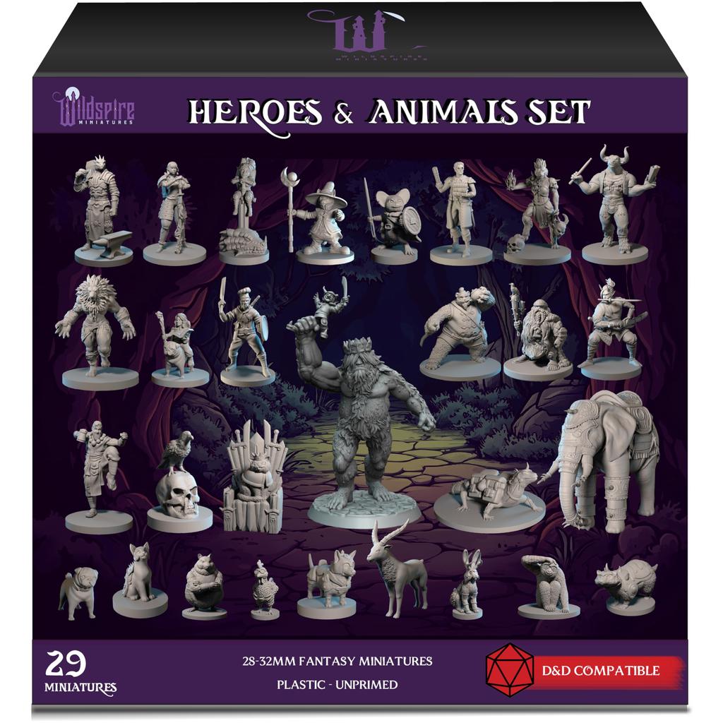 28 Miniatures Heroes Animals for DND Miniatures 28mm Bulk Dungeons Dragons Miniatures I for Miniatures DND Minifigures Tabletop Fantasy Miniatures