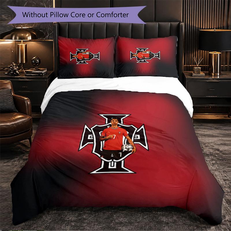 Portugal Football Pattern 3 Pieces Bedding Set Soft Microfiber Duvet Cover with Pillow Cases for Bedroom