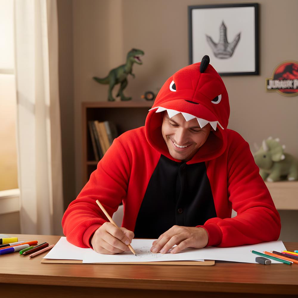 Piżama Onesie Kigurumi Kostium Przebranie Czerwony Dinozaur L: 165 - 175Cm