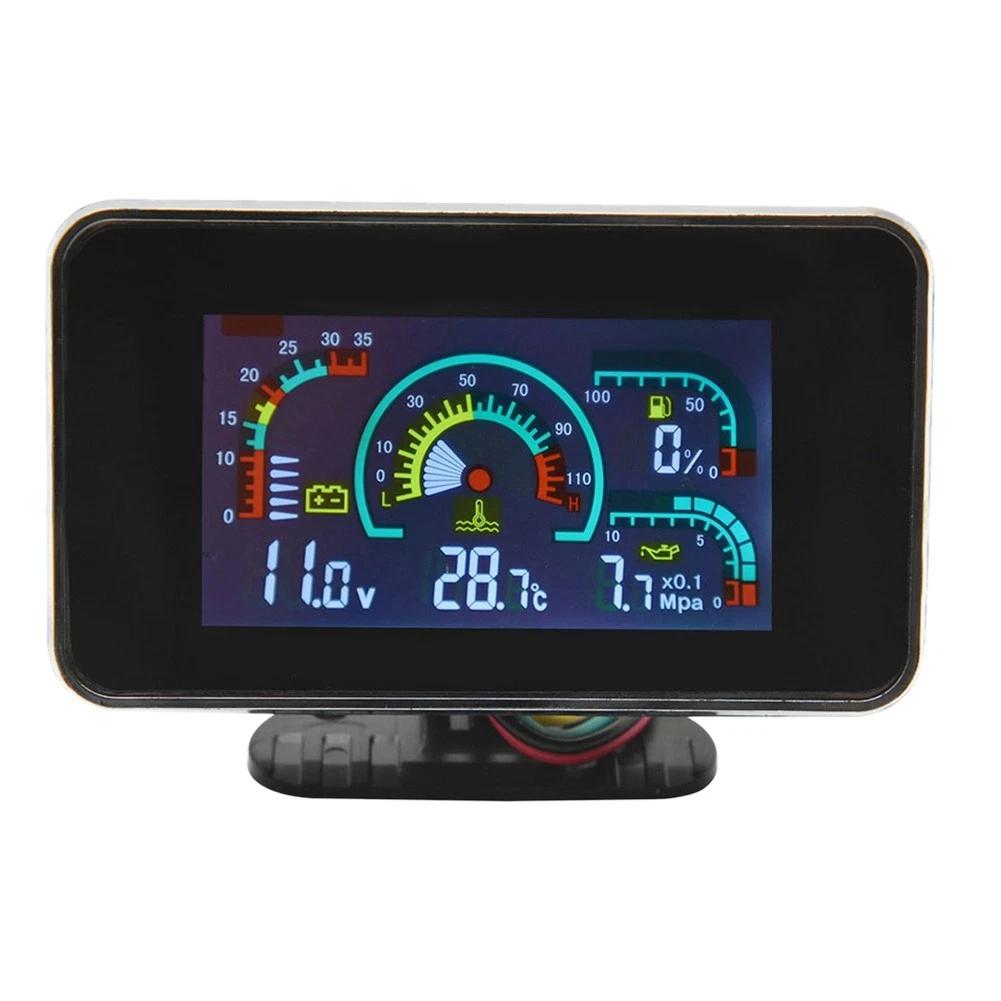 4 In 1 LCD Gauge Oil Pressure Voltmeter Water Temp Fuel Level Sensor For Car Truck Motorcycle 12V 24V Dashboard
