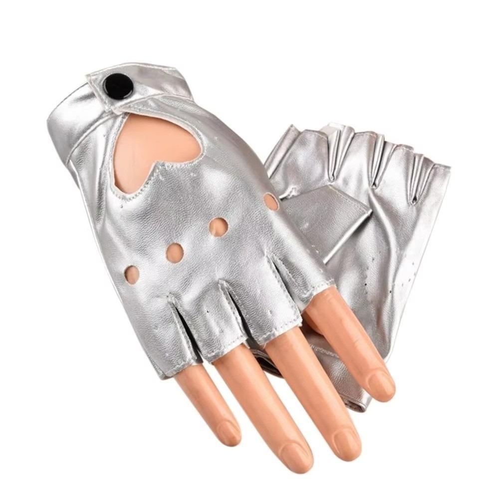 Solid Color Y2k Leather Gloves Harajuku Half Finger Mittens Women Leather Gloves Motorcyclist