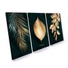3 Pieces Gold Leaves Fashion Wall Canvas Painting Flower Classic Plant Design Gold Pop Posters and Prints for Living Room Bedroom Home Pictures Decor