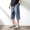 Summer Men's Jeans Denim Breeches Calf-Length Casual Shorts Washed Cotton Drawstring Straight Capris Pants Big Size 8XL