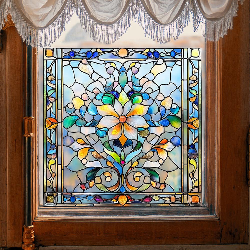 Двусторонние цветные балконные стеклянные окна с ретро-узором, украшение и декор, электростатические оконные наклейки