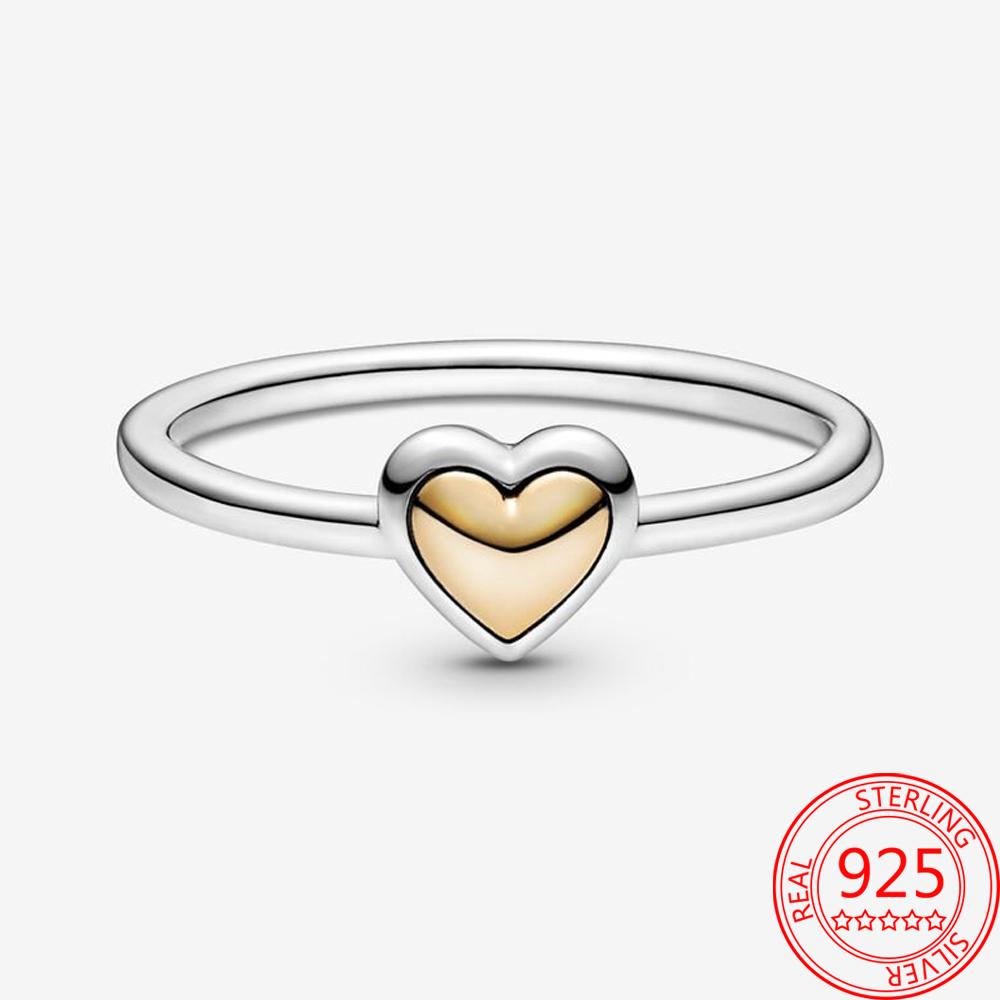 Классическое кольцо из стерлингового серебра 925 пробы, куполообразное золотое кольцо в форме сердца, обручальное кольцо для женщин, модные ювелирные изделия