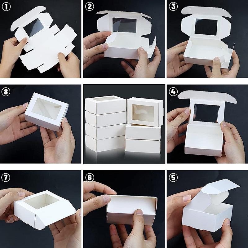 10 шт. Квадратные Белые/Крафт/Черные Коробки для Упаковки с Окном, Разные Размеры, Подарки на Свадьбу и Вечеринку, Плоские Коробки для Мыла Ручной Работы, Шоколада