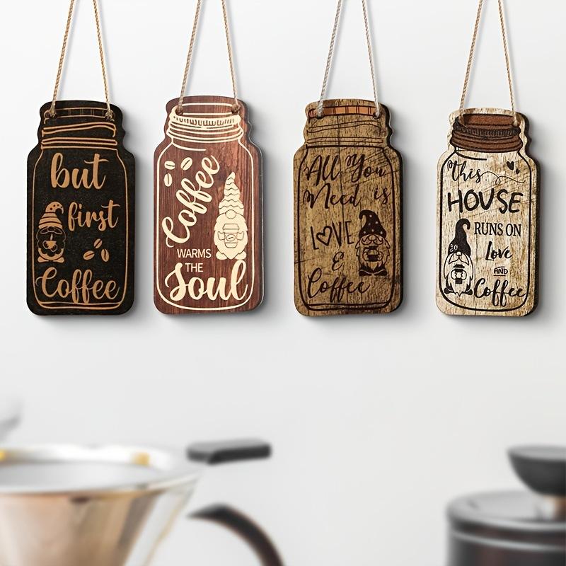 Retro Wooden Coffee Letter Sign Plaque Kitchen Decor 4 Pc