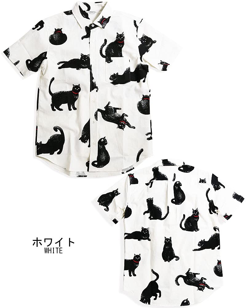 Quintet Повседневная мужская футболка с коротким рукавом и принтом черного кота, белая, размер M, сделано в Японии, (Код товара 01-79416-s)