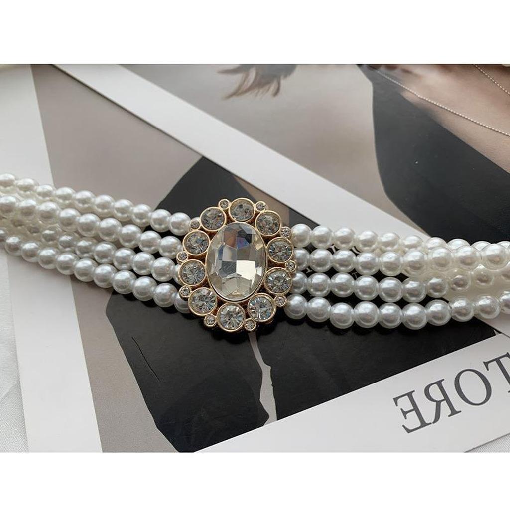 Pearl Decorative Waist Chain High-End Elastic Waist Belt Women'S Waist Accessory Luxurious For Daily Commute Party