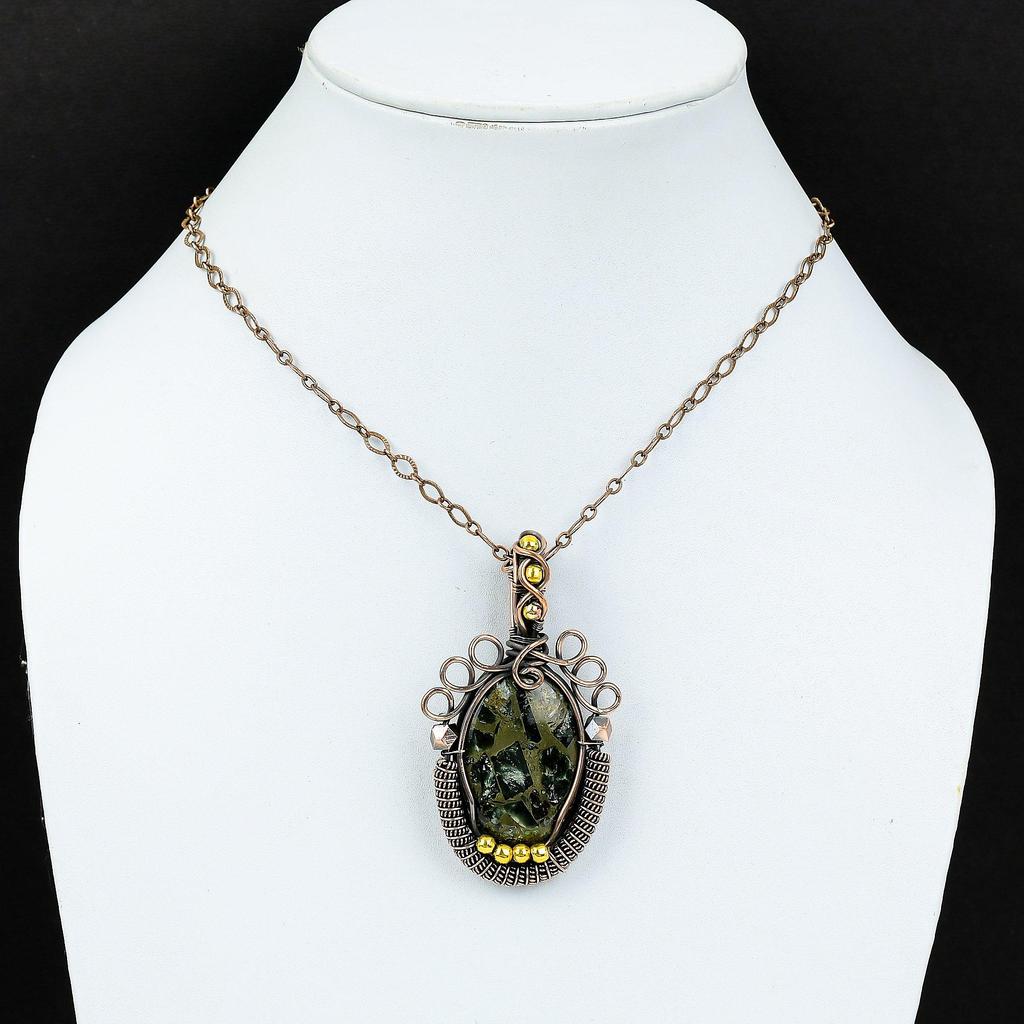 Медный Серафинит Драгоценный Камень Чистая Медная Проволока Обернутая Ювелирные Изделия Ручной Работы Кулон