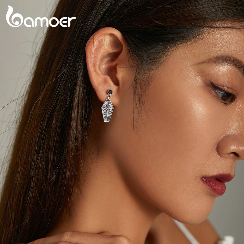 Женские серьги BAMOER из стерлингового серебра 925 пробы, изысканные оригинальные шестиугольные серьги с тиснением креста, ювелирные изделия