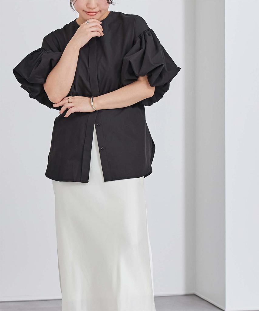 Yours Belted Collarless Balloon Sleeve Blouse BFXU1802 Small Black Women's