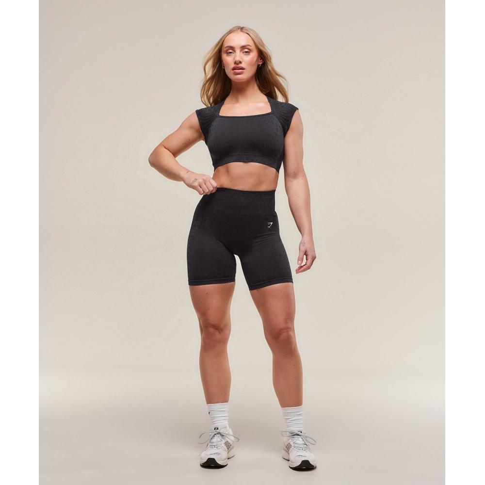 Gymshark Бесшовный укороченный топ Adapt X Whitney Animal Black Asphalt Grey B3b2h Bc3c
