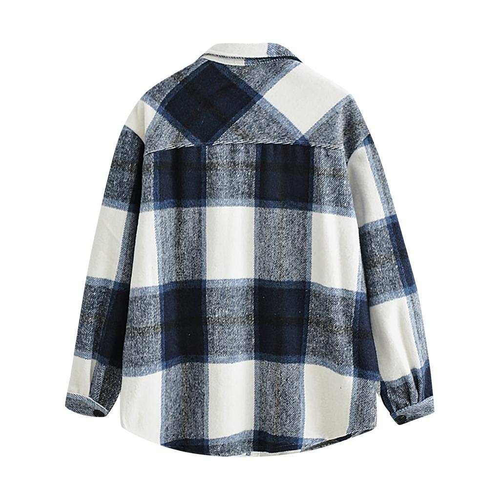 Модная женская повседневная свободная шерстяная плюшевая клетчатая куртка-рубашка с длинными рукавами